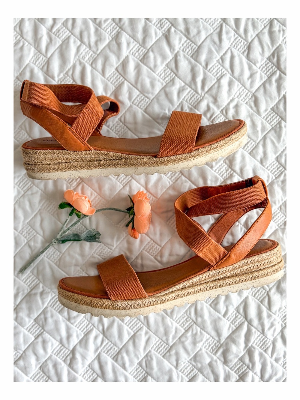Lucky Brand Brown Elastic Strap Espadrille Low Platform Sandals 9.5 Boho Coastal